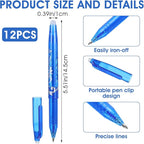 12pcs Heat Erasable Pens for Fabric, Fabric Marking Pens Fabrics Markers No Ghost Lines, Disappearing Ink for Precise Marking for Quilting Sewing Embroidery DIY Dressmaking Fabrics Tailors Chalk
