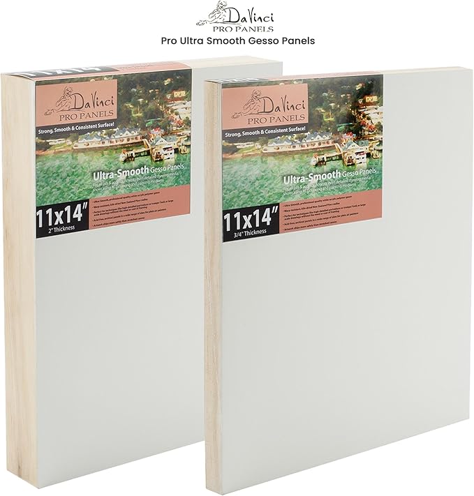 Da Vinci Pro Ultra Smooth Wood Canvas Gesso Board - 3/4" Deep, 18x24 Single White Acrylic Polymer Gesso Panels for Painting Fine Portraits and Ultra Fine Detail Illustrations and Artwork