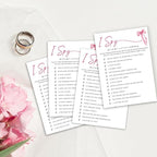 Wedding Shower Games Cards, I Spy with My Little Camera, Bridal Shower Games 25 Guests, Engagement Party Wedding Games for Guests, Pink Ribbon Bow Wedding Party Supplies - E02