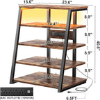 Armocity 5-Tier AV Media Stand with Power Strips, Media Console with LED Lights, Audio Tower Rack with Adjustable Shelves, Stereo Stands and Racks, 40.8'', Rustic Brown