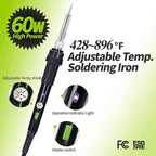 YIHUA 947-III 60W Soldering Iron Kit Temperature Adjustable 428-896°F 2-IN-1 Soldering Kit with Simple Soldering Iron Stand and Cleaning Sponge 110V US Power Plug