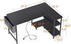 ODK 48 Inch Small L Shaped Gaming Computer Desk with Power Outlets, Reversible Storage Shelves & PC Stand for Home Office, Simple Writing Study Table with Storage Bag for Small Space, Black