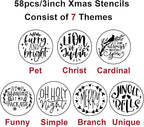Christmas Stencils for Painting on Wood Slice,3" Small Christmas Stencils for Crafts Reuable Xmas Holiday Stencil for Tiered Tray Wood Sign Decor