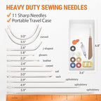 VONEEDL Heavy Duty Sewing Needles (11 PCS) & Waxed Thread (7 Colors) - Upholstery Repair Kit for Leather, Canvas, Quilting & More
