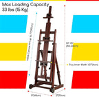 MEEDEN Multi-Function Studio Easel,H-Frame Easel,Painting Easel for Adults,Artist Easel,Floor Easel,Solid Beech Wooden Easels w/Front Wheels,Holds Canvas Art up to 77" - Walnut