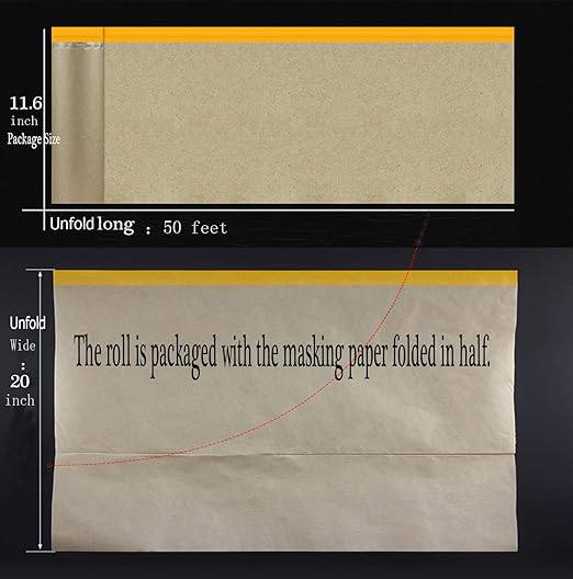 Pre-Taped Masking Paper for Painting, 20 Inch x 50 Feet Tape and Drape Painters Paper, Automotive Painters Paper, for Auto Body Masking, Wall Covering and Paint Masking (4Rolls)