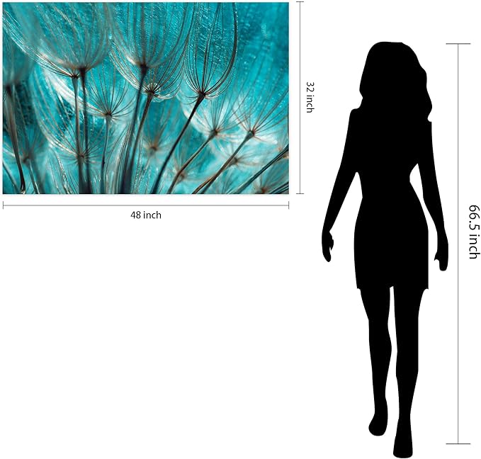 Empire Art Direct Frameless Free Floating Tempered Glass Panel Graphic Wall Art Ready to Hang, 32" x 48", Turquoise Dandelion