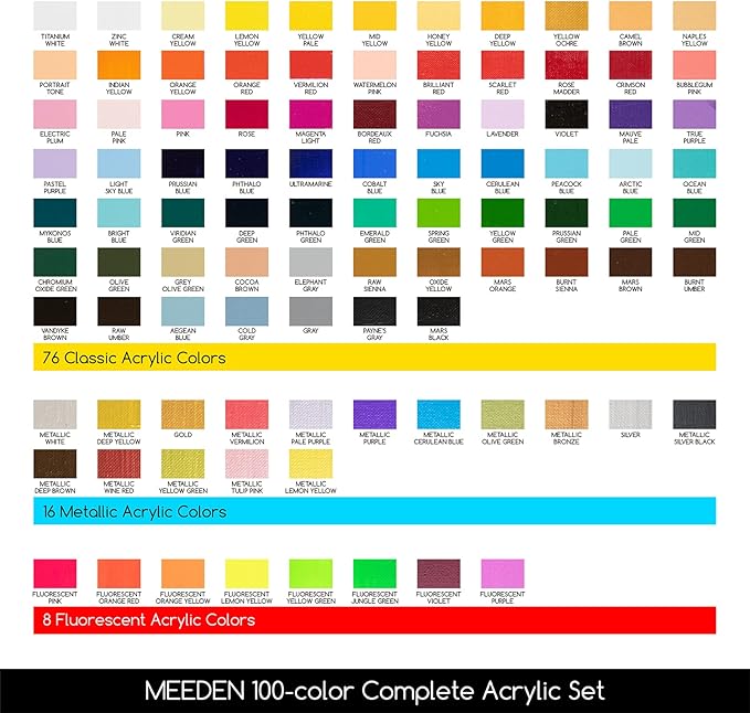 MEEDEN Heavy Body Acrylic Paint Sets, 100 Colors Art Paint Tubes, Non-toxic 0.41 fl Oz /12ml Acrylic Paints for Adults, Beginners