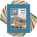 Mat Board Center, Pack of 20, 16x20 Mixed Colors White Core Picture Mats Mattes Matting for 11x14 Photo