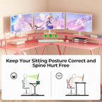 SEVEN WARRIOR Gaming Desk 50.4” with LED Light & Power Outlets, L-Shaped Gaming Desk Carbon Fiber Surface with Monitor Stand, Ergonomic Gamer Table with Headphone Hook, Pink