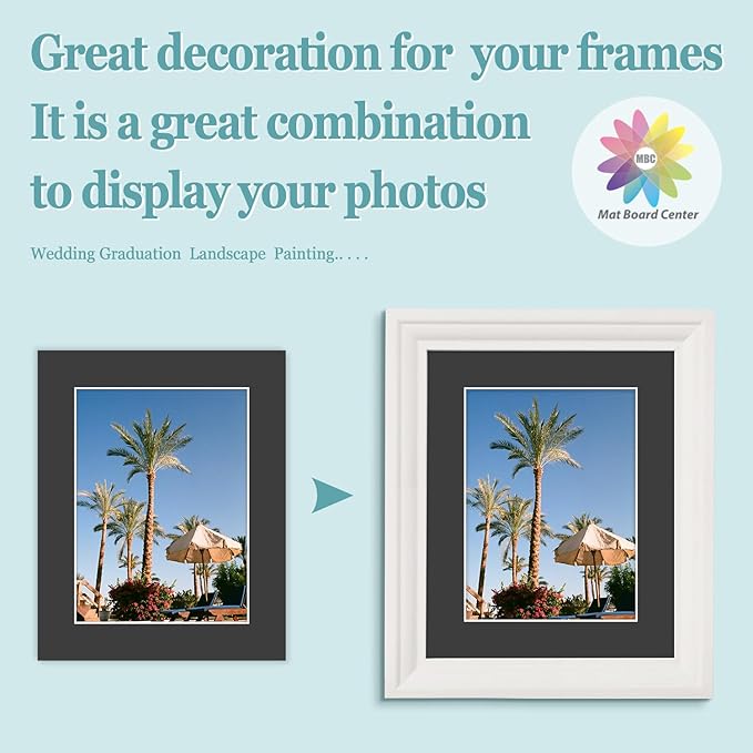 MBC Mat Board Center, 5 Pack 8x10 for 6x8 Black Picture Mats Frame Mattes, Bevel Cut, Acid Free, 4-ply Thickness