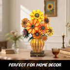 Sunflower Building Set with Lights Vase Base, Flowers Botanical Collection Building Block Home Decor, 1180PCS Art Flower Bouquet Bonsai Plant Building Kit Gift for Adults Teens Girls Boys 12+