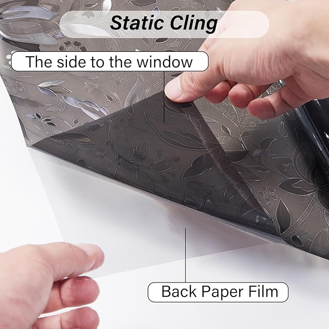 LEMON CLOUD Window Film, Decorative Window Privacy Film, Window Film Privacy Static Cling Frosted, Anti-UV Sun Blocker Heat Control for Home(Grayish Black, 17.5 x 78.7 inches)