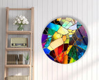 My Photostation.com 39,4''(100cm) Diameter Multicolor Round Stained Glass Wall Art Vibrant Mosaic Abstract Panel Tempered Glass Printing Wall Decor Large Wall Art Wall Hangings