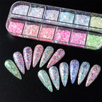 12 Colors Irregular Ice Nail Art Glitter Sequins 3D Holographic Mermaid Flakes Chameleon Confetti Iridescent Chunky Glitter for Face Make-Up Beauty Decorations