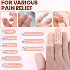 PAGOW 10pcs Gel Finger Cots/Covers, Silicone Finger Protector Support, Finger Caps Finger Sleeves Thumb Protector for Finger Cracking Trigger Finger Arthritis Pain Relief (Beige, Small)