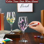 Pickmesh 4 Set Paint Your Own Glasses Kit for Adults 15 oz Wine Glass 12 Pcs DIY Markers 12 Colors Acrylic Paint with Brushes to Design Your Own Wine Glasses Gifts(High Feet)