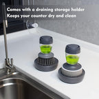 Dish Brush with Soap Dispenser, Kitchen Scrub Brush for Dishes Pots Pans Sink Cleaning, Dish Scrubber with Holder Set (Grey 2-Pack Combo Set)