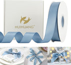 HUIHUANG Dusty Blue Satin Ribbon 50 Yards Double Faced Satin Ribbon 1 inch Blue Silk Ribbon for Gift Wrapping Bows Crafts Bridal Floral Bouquet Cake Wedding Invitation Card Birthday Party Decor
