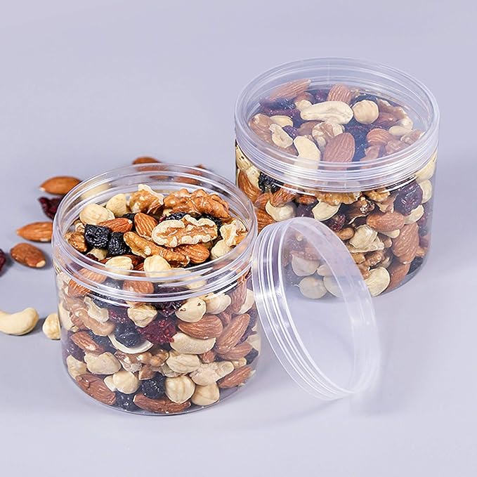 Rocutus 12oz Clear Plastic Storage Jars Containers,8 Pack Refillable Wide-Mouth Plastic Slime Containers for Beauty Products,Kitchen & Household Storage - BPA Free (12 OZ)