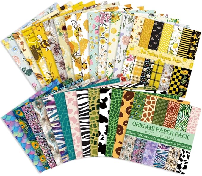 Origami Paper Kit Dobule Sided 100 Sheets 100 Colors 6 Inch Japanese Chiyo Square Easy Fold Arts Crafts DIY Handwork Origami Papers Beginner Animal Fur Bee