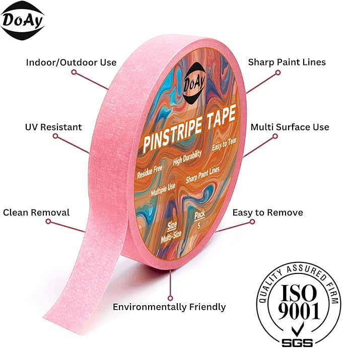 5 Rolls Pinstripe Tape - Masking Tape 1/16", 1/8", 1/4", 1/2", 3/4" - Thin Painters Masking Automotive Tape for DIY, Car, Auto, Paint, Art, Tumblers (Pink)