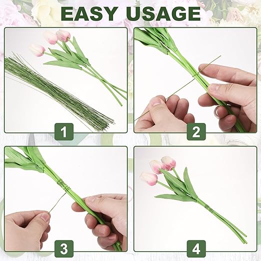 PATIKIL 32 Inch 22 Gauge Floral Stem Wire, 3 Pack/120 Pieces Bouquet Stem Paper Wrapped for DIY Crafts Flower Arrangements, Coffee