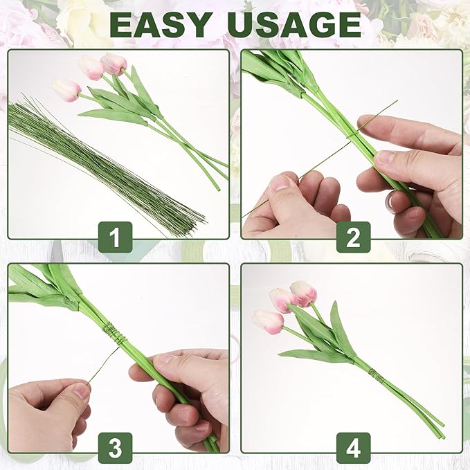 PATIKIL 32 Inch 22 Gauge Floral Stem Wire, 4 Pack/160 Pieces Bouquet Stem Paper Wrapped for DIY Crafts Flower Arrangements, White