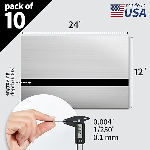 Trotec TroLase Lights | 24"x12"x1/250"(0.1mm thick) | Adhesive-Backed Flexible Laser Engraving Sheet/Film for Decal & Label | Double Color Plastic Sheet for Engraving | Brushed Silver/Black | 10pcs