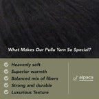Pullu - Baby Alpaca Merino Wool Yarn Set of 3 Skeins (150 Grams) Worsted Weight - Sourced Directly from Peru - Heavenly Soft and Perfect for Knitting and Crocheting (Black)