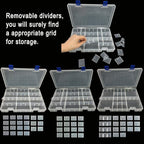 Qualsen Plastic Organizer Storage Box with Adjustable Dividers, Fishing Tackle Box and Bead Organizer Box for Jewelry, Beads, Earrings, Tools, Fishing Hooks, and Small Accessories（34 Grid x 2）