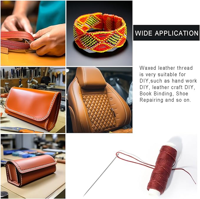 Waxed Thread for Leather Sewing 24 Colors 210D Hand Stitching Thread Waxed Flat Cord for Hand Sewing Book Binding Shoe Repairing