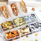 Fall Nail Sequins Holographic Laser Mixed Color Autumn Nail Flakes Design Nail Charms 3D Confetti Nail Art Stickers Irregular Nail Glitter Sequins for Women