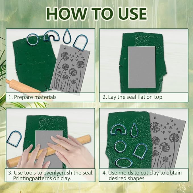 CHGCRAFT 16 Sheets Plants and Flower Clay Texture Mat Dandelions Pattern Polymer Clay Texture Sheets DIY Tools for Pottery Earring Jewelry Making Stamp Engraving Machines, 4x2.6inch
