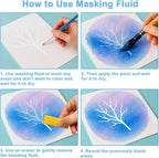 Masking Fluid for Watercolor Painting, 30ml Watercolor Masking Fluid with 2 Brushes & Eraser, Fine Arts & Crafts Supplies for Ink, Watercolor, Gouache Painting
