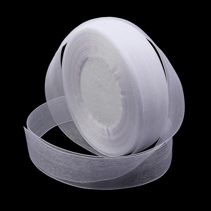 White Ribbon for Gifts Wrapping, 1 inch 50Yard Sheer Organza Ribbon, Gift Wrap Chiffon Fabric Ribbons for Flower Bouquet, Christmas, Mothers Day, Wedding, Crafts, Party Decoration
