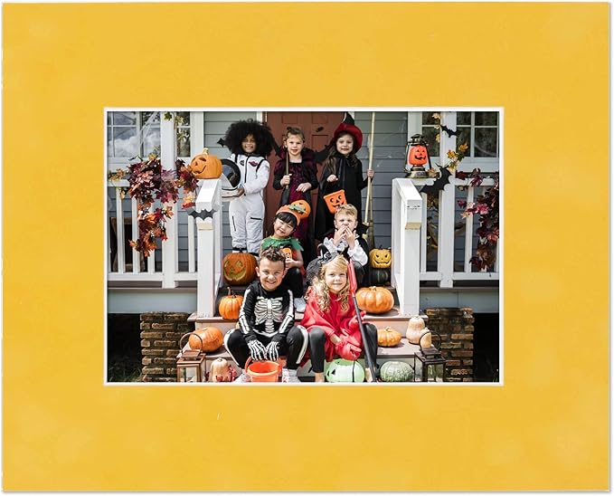 Pack of 25 Acid Free 11x14 Mats Bevel Cut for 8.5x11 Photos - Sunrise Yellow Suede Precut Matboards With Backing Boards and Clear Photo Mat Bags For Pictures, Photos, Framing - 4-ply Thickness