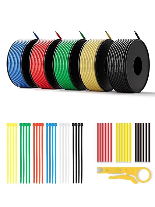 18 AWG Silicone Wire Kit 50FT, 18 Gauge Stranded Tinned Copper Wire Spool, 5 Colors 10FT Each,Flexible Electrical Wire for DIY, Automotive, LED, Arduino, Battery Projects