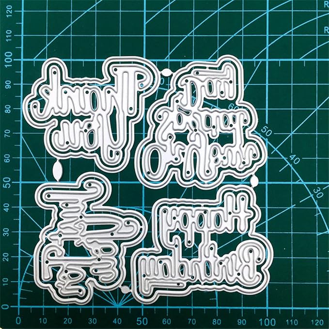 Cutting Dies Metal Stencils Scrapbooking Tools Happy Birthday Thankyou DIY Embossing Template for Paper Card Making Album Arts Crafts Supplies (English words-10.1x10.1cm)