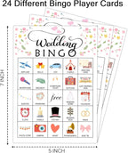 Wedding Party Bingo Game Cards(24 Players), Bridal Shower Bingo Card for Family Friend Adult, Large Group Holiday Engagement Party Activity Favor Decoration Supplies -001