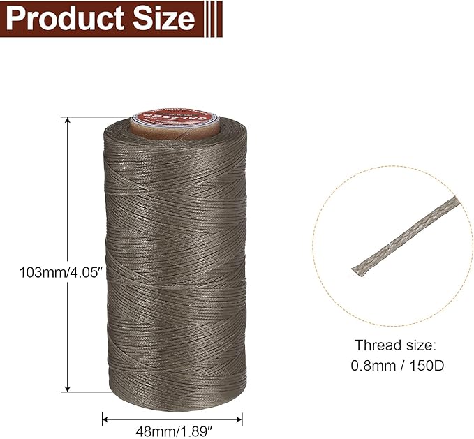 uxcell Flat Leather Sewing Waxed Thread, 270m / 295 Yards Polyester Wax String, 150D Wax Stitching Cord for Leather Crafts, Bookbinding, Bracelets Braided, Gray Brown