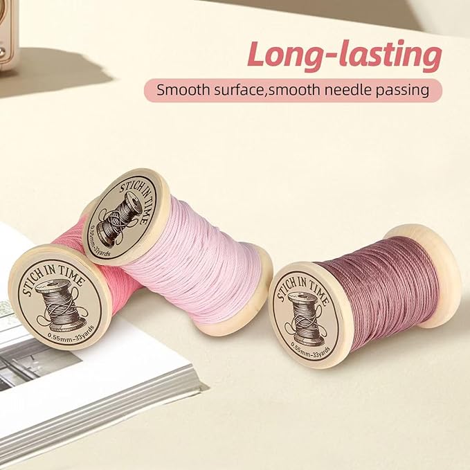 Natural Waxed Thread, 0.55mm/0.8mm, Wax Thread for Handcrafted Wrapping, Sewing, Bookbinding, Leather Threads, Beginners Craft DIY, Hemp Cord (Rose/Lilac/Mauve, 0.55mm/33 Yards)