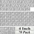 4 Inch Alphabet Letter Stencils for Painting - 70 Pack Letter and Number Stencil Templates with Signs for Painting on Wood, Reusable Cursive Letters Stencils for Chalkboard Wood Signs & Wall Art
