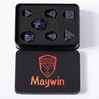 Metallic Glitter Stripes D&D Dice Set,7 PCS Polyhedral Dice with Gift,RPG Metal Dice Set Dungeons and Dragons Tabletop Game (Black Nickel Sapphire Blue)