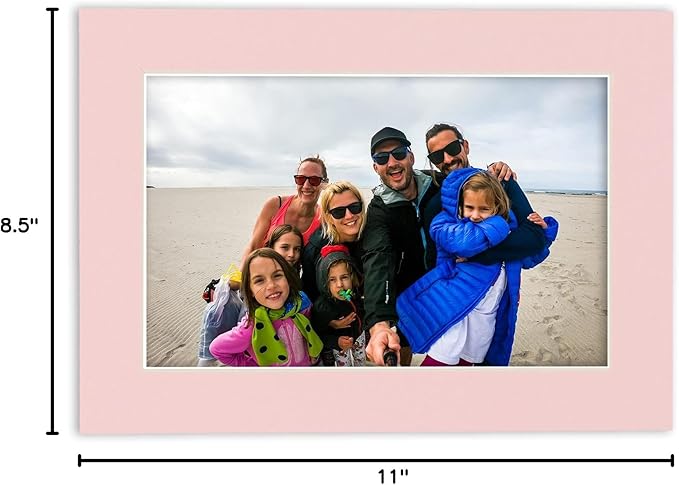 Pack of Ten Acid Free 8.5x11 Mats Bevel Cut for 7x9 Photos - Soft Pink Precut Matboards With Backing Boards and Self Seal Photo Mat Bags For Pictures, Photos, Framing - 4-ply Thickness