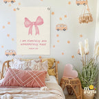 Bible Verses Wall Decor,Pink Coquette Bow Linen Canvas Banner,Christian Wall Art I Am Fearfully And Wonderfully Made Wall Hanging Flag for Kids Girl Bedroom Living Room Dorm 18x25 Inch