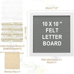 PATIKIL Felt Letter Board, 10x10Inches Gray White Wooden Changeable Message Board with Storage Bag Stand for Kitchen Menu Classroom Farmhouse Decor Notes, White Bronze Letter