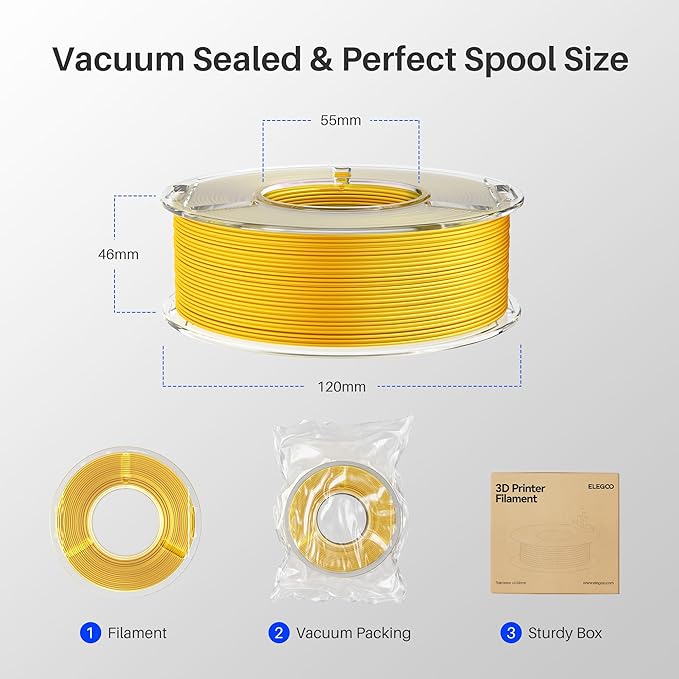 ELEGOO Silk PLA Filament 1.75mm Triple Colors Orange Blue Purple 250g, Shiny Tri-Color 3D Printer Filament Dimensional Accuracy +/- 0.05mm, 250g Spool Fits for Most FDM 3D Printers