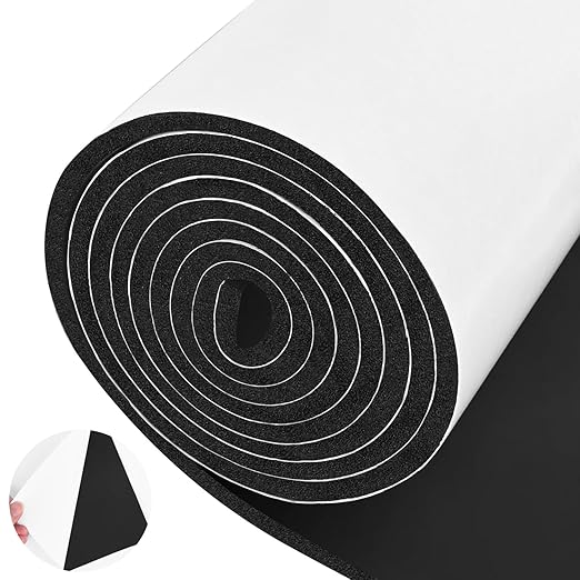 Tolanbbt Sponge Neoprene Foam Sheet with Adhesive - 1/4” Thick, 12” x 118” Closed Cell Foam Rubber Roll, Weatherproof Soundproof Padding for Automotive, Cabinet, Furniture, Crafts, DIY, Black