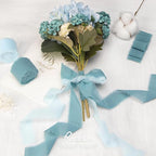 Ribbli Deep Sea Blue Chiffon Ribbon 1-1/2 inch x 20 Yard Handmade Fringe Chiffon Silk Ribbon,Blue Ribbon for Wedding Invitations, Bridal Bouquets Wrapping, Flower Arrangement Decoration